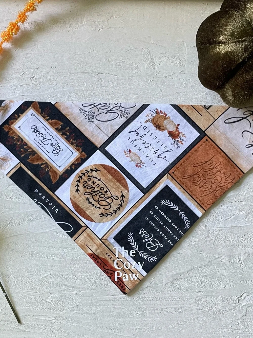 Pet Autumn Patchwork Bandana Scarf - Neutral Fall Labels